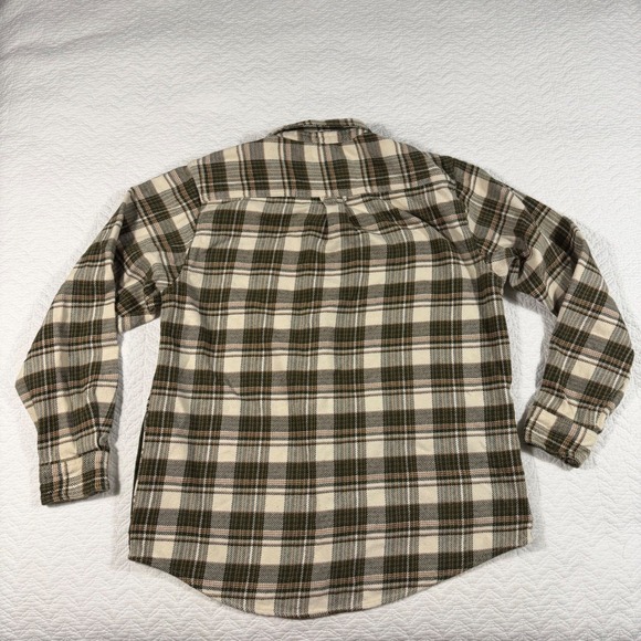 Orvis Mens L Flannel Plaid Shirt Long Sleeve Button Down Green Tan Heavyweight - Picture 4 of 11